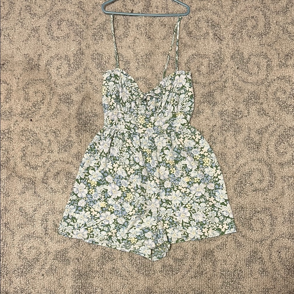 Floral Print Green Romper